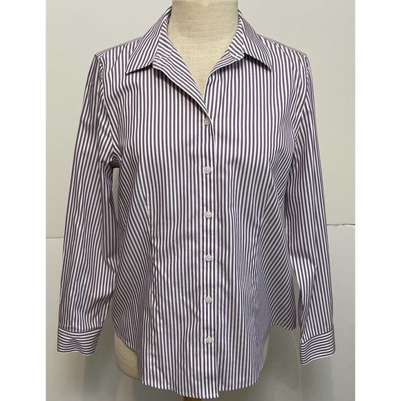 Chico's Tops - CHICO’s Size 0 Women’s S Purple Striped Button Up Blouse No- Iron Coolmax